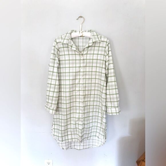 Vintage handmade dress shirt dress in cream and green | modern size medium - Picture 1 of 4
